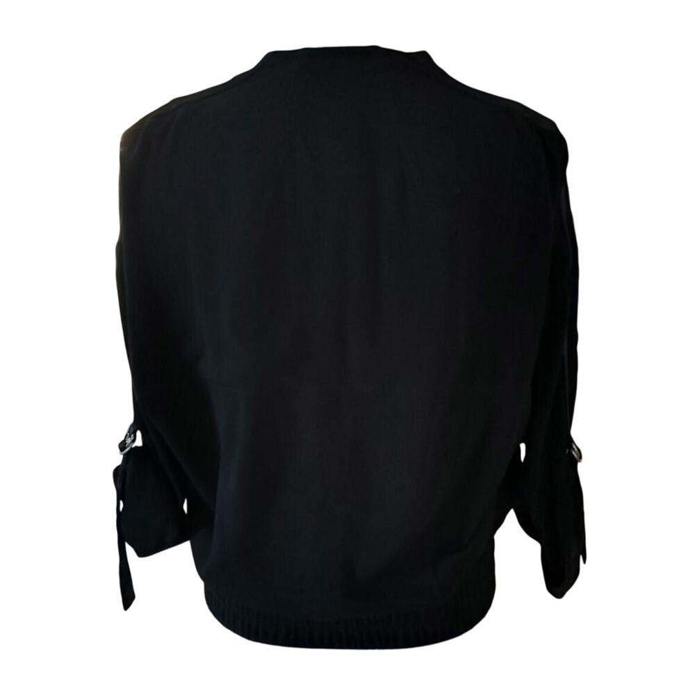 NEW Helmut Lang Size S Blaze Black Crepe Bomber Jacket Snap Front D Ring Sleeves - Picture 4 of 7